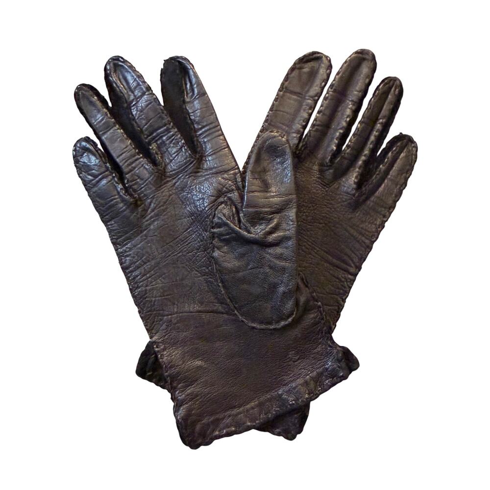 Rare Vintage Elvette by Dawnelle 60's Hand Sewn Leather & Fabric Gloves sz. 6.5